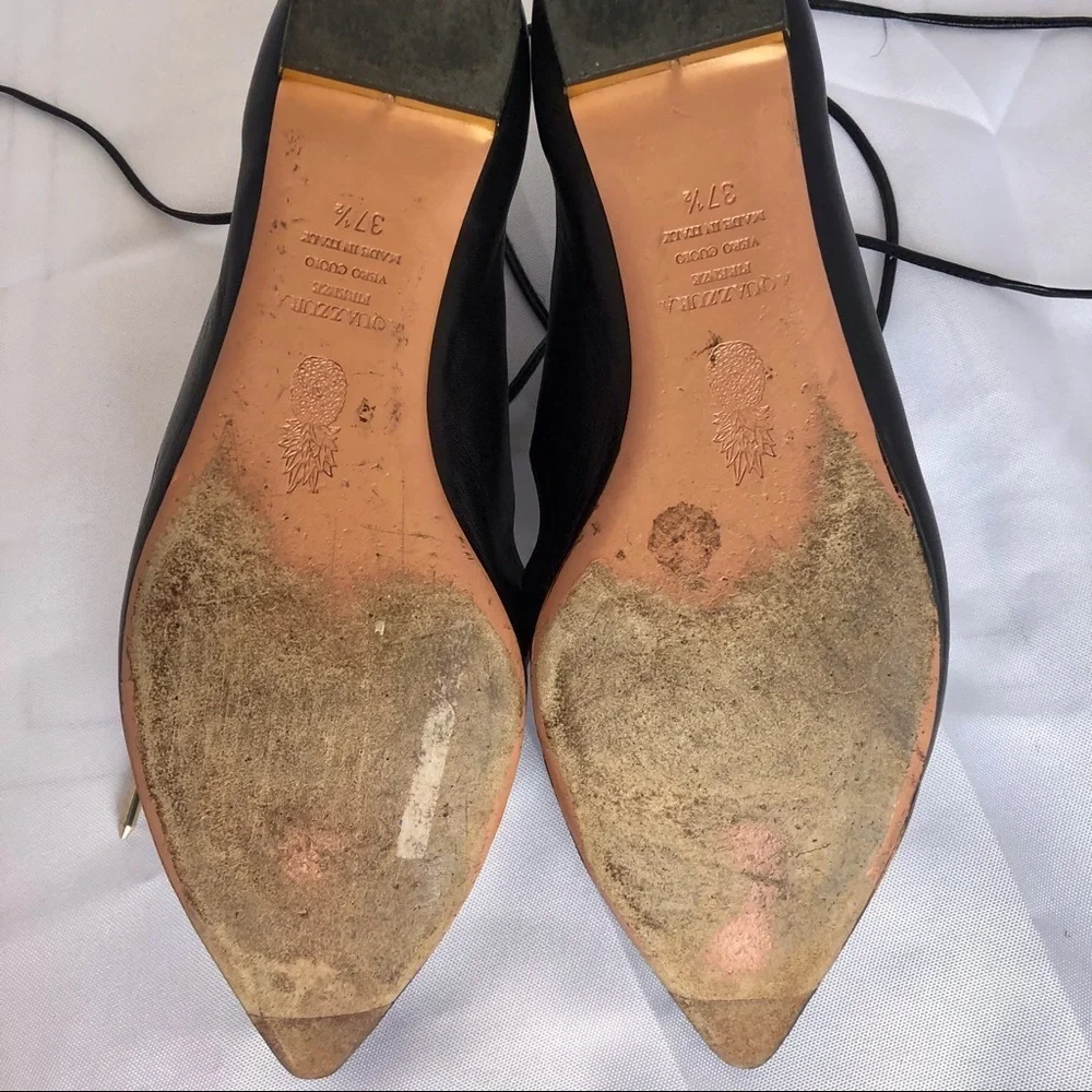 Aquazzura Christy Lace-Up Flats Black Leather 37.5